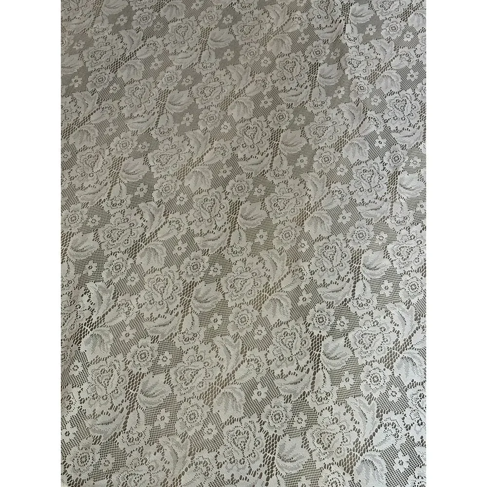 Vintage White Floral Lace Curtain Panel Scalloped Rose Cottagecore Shabby Chic